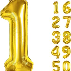 16 Inch Large Golden Number 1 Letter Balloon, Alphabet Letter Foil Helium Big Number Balloons for Birthday Anniversary Party Graduations Festival Decorations