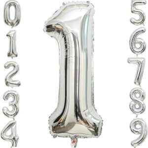 16 Inch Large Silver Number 1 Letter Balloon, Alphabet Letter Foil Helium Number Balloons for Birthday Anniversary Party Graduations Festival Decorations