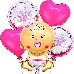 Baby Girl Balloons for Baby Shower Set - 27 Inch, Pack of 5 | Its a Girl Balloon | Gender Reveal Balloons, Welcome Baby Balloon, Baby Shower Decorations for Girl | Baby Gender Reveal Decor