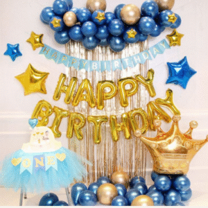 JMD Royal Blue and Gold Birthday Decoration Kit With Foil Star and Crown