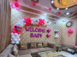 Pink and White Balloon Welcome Baby Decoration
