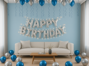 JMD Events Elegant Blue and Silver Birthday Decor