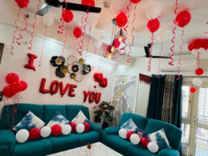 Romantic Red & White Balloon Love Room Decoration with “I Love You” Theme