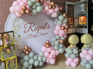 Elegant Personalized C Ring Decoration with Pastel Balloons & Rose Gold Accents | Baby Shower