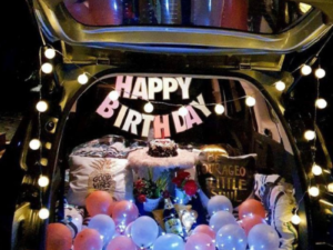 Luxury Car Boot Birthday Surprise Decoration with Cushions, Balloons & Fairy Lights | JMD Events Gwalior