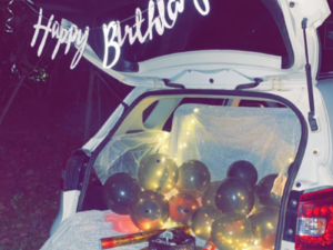 Black & Gold Car Boot Birthday Surprise Decoration with Neon Sign & Fairy Lights | JMD Events Gwalior