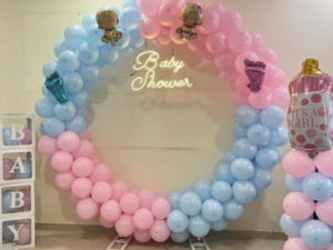 Premium Baby Shower Ring Balloon Decoration with Pink & Blue Theme and Neon Baby Shower Sign