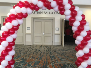Red & White Spiral Balloon Arch Decoration