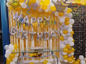 Golden & White Royal Birthday Balloon Decoration with Crown Theme