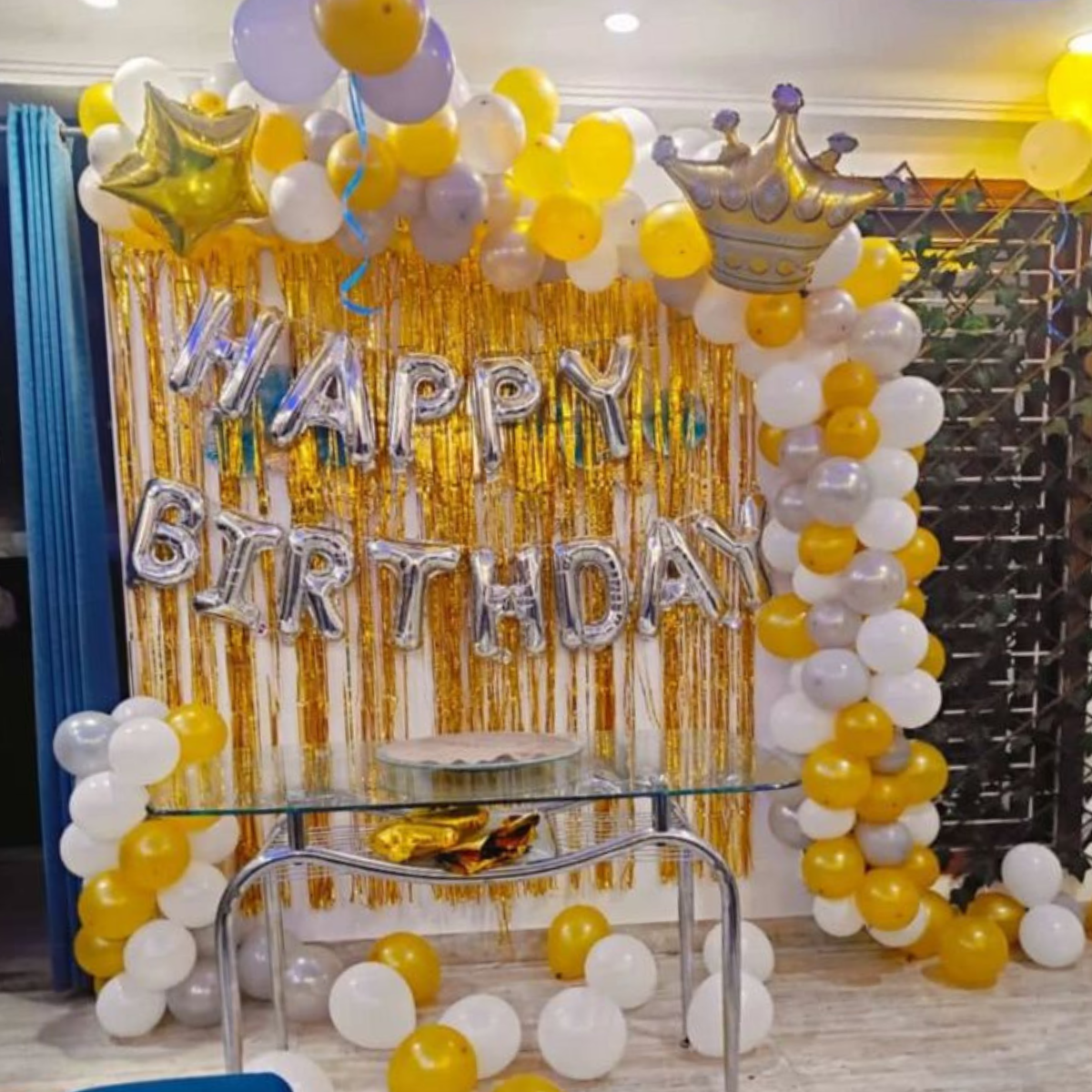 Golden & White Royal Birthday Balloon Decoration with Crown Theme