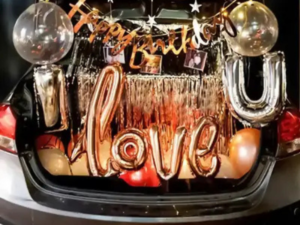 Car Boot Birthday Surprise Decoration with Balloons & Lights