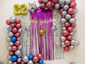 Chrome Balloon Square Frame Decoration with Happy Birthday Backdrop – 22nd Birthday Theme