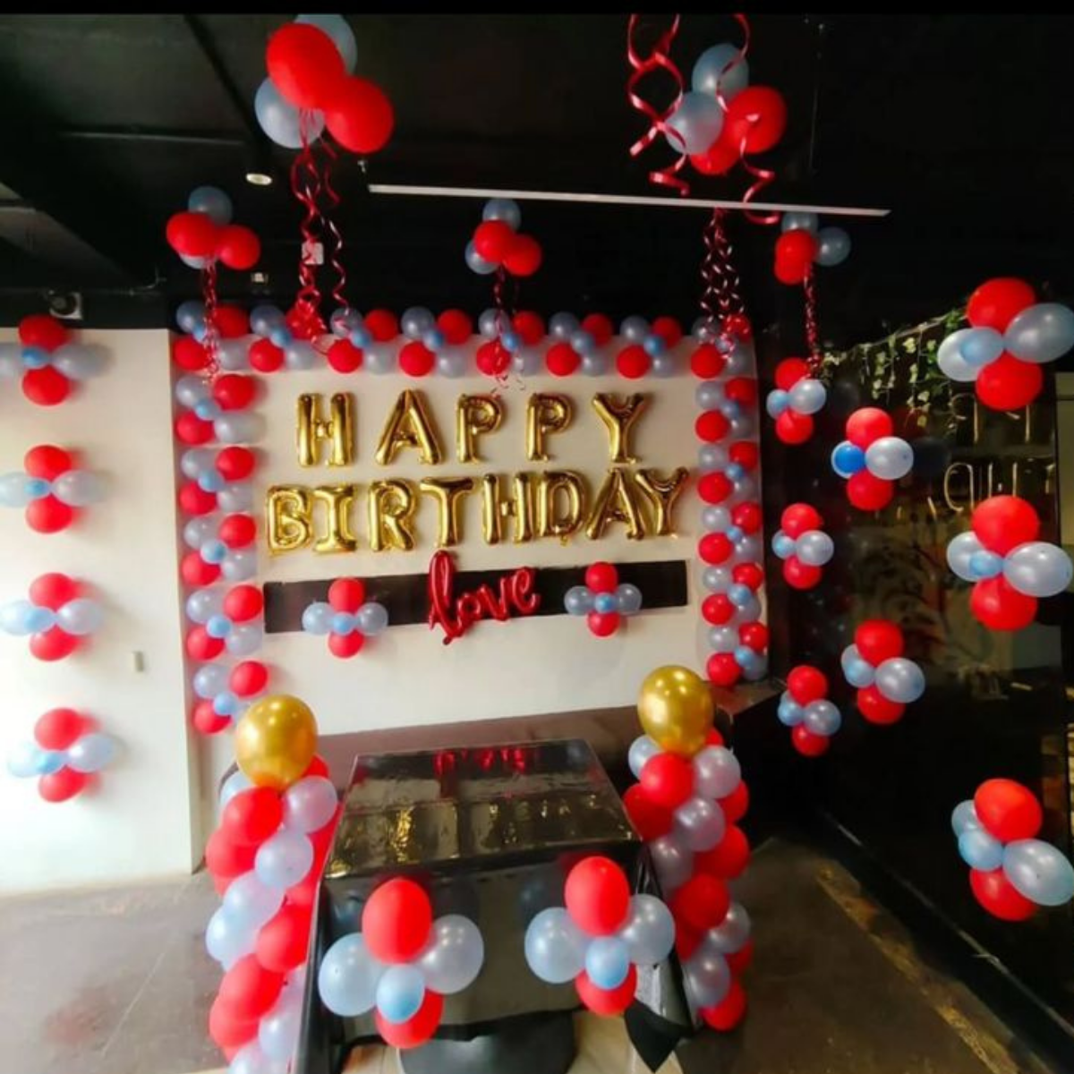 Romantic Red & Silver Birthday Balloon Decoration With LOVE Theme – For Room / Hall Surprise