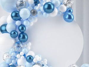 Elegant Blue, White & Silver Balloon Ring Backdrop Decoration