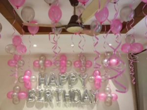 Pink & Silver Balloon Birthday Decoration – Elegant Home Surprise Decor Setup