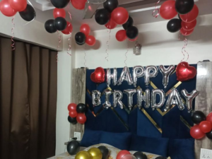 Red & Black Balloon Birthday Decoration – Romantic Room Surprise Setup