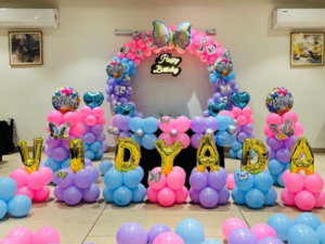Butterfly Theme Pastel Balloon Birthday Decoration with Name Setup