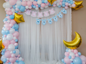 Personalized Baby Shower Balloon Arch Decoration with Name Banner, Star & Moon Foil Balloons