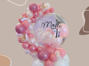 Pink Butterfly Balloon Arrangement with Name | 1st Birthday Bubble Balloon Décor