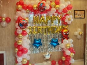 Spiderman Theme Birthday Balloon Decoration | Red White Gold Party Setup for Kids