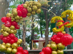 Luxury Red & Gold Balloon Ring Decoration with Crown Theme | Birthday Celebration Setup