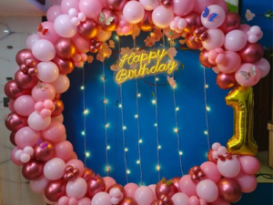 Pink Rose Gold Butterfly Theme First Birthday Balloon Ring Decoration | JMD Events