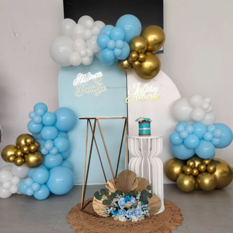 Elegant Blue, White & Gold Baptism / Naming Ceremony Balloon Decoration Setup