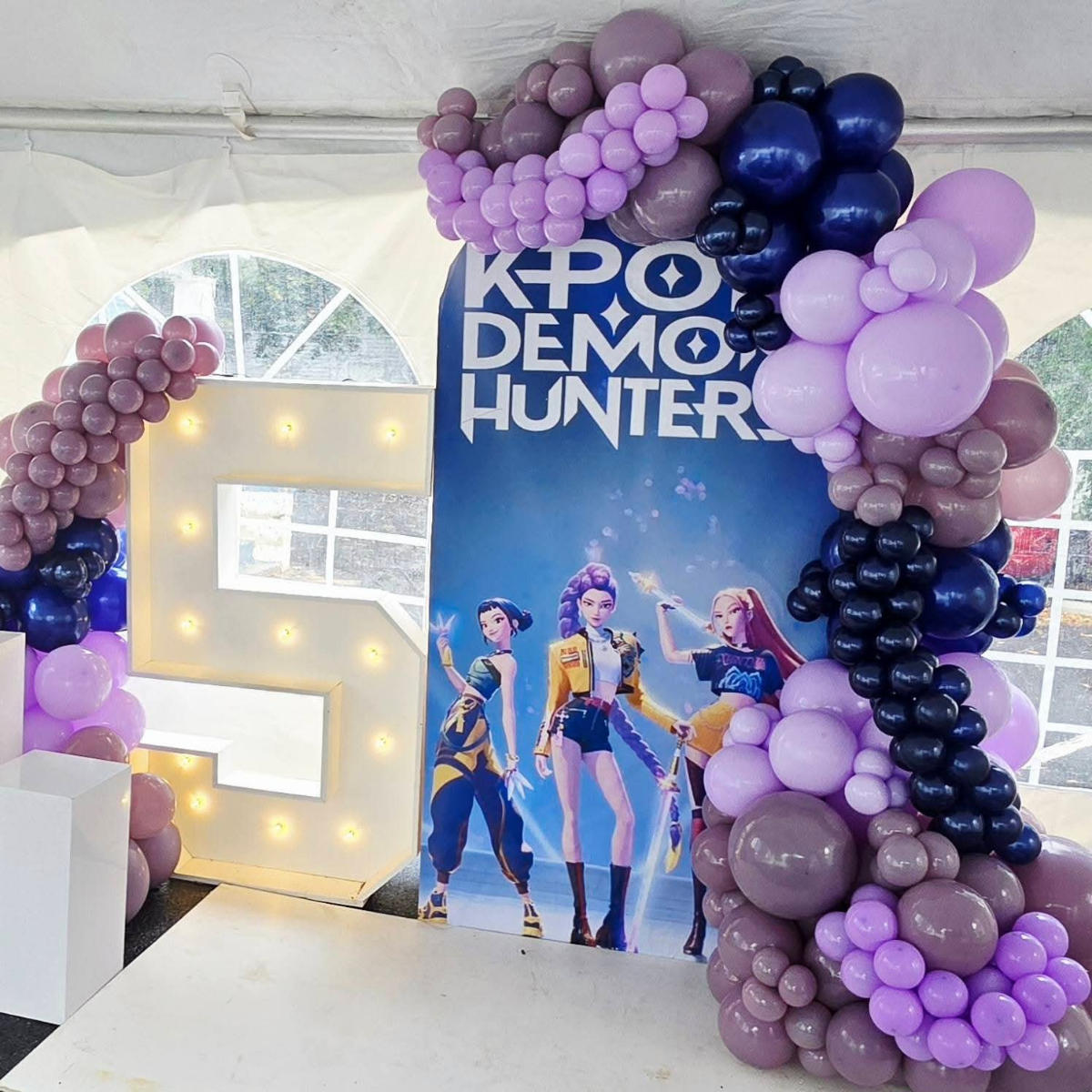 K-Pop Demon Hunters Theme 5th Birthday Balloon Arch Decoration with LED Number | JMD Events