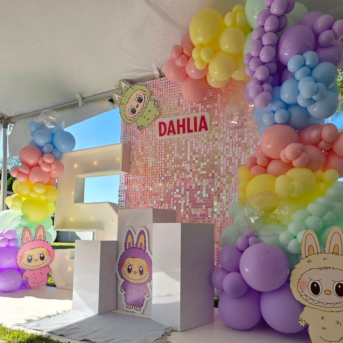 Pastel Labubu Theme 5th Birthday Balloon Arch Decoration with LED Number | JMD Events