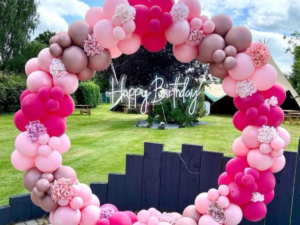 Pink Floral Balloon Ring Backdrop Decoration for Birthday Celebrations | JMD Events
