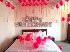 Romantic Anniversary Room Decoration with Red & White Balloons | Happy Anniversary Surprise Setup