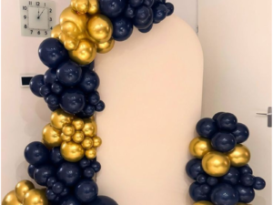Premium Black & Gold Balloon Arch Decoration | Luxury Balloon Backdrop Setup for Parties