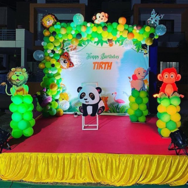 Jungle Theme Kids Birthday Balloon Decoration with Cartoon Characters